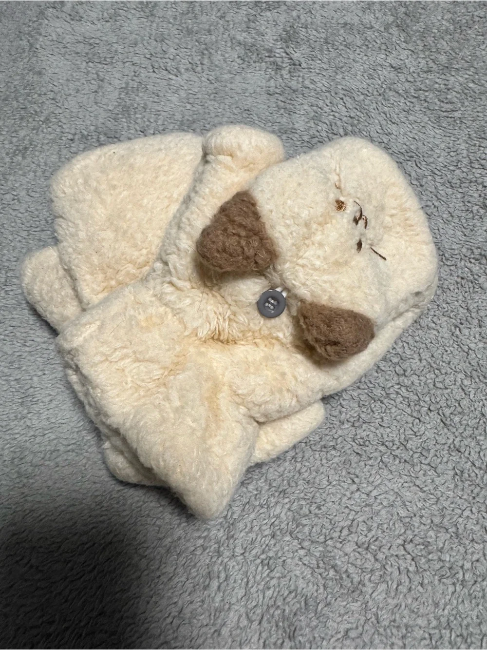 Plush Cream Puppy Mittens for Kids - Soft Fleece Gloves